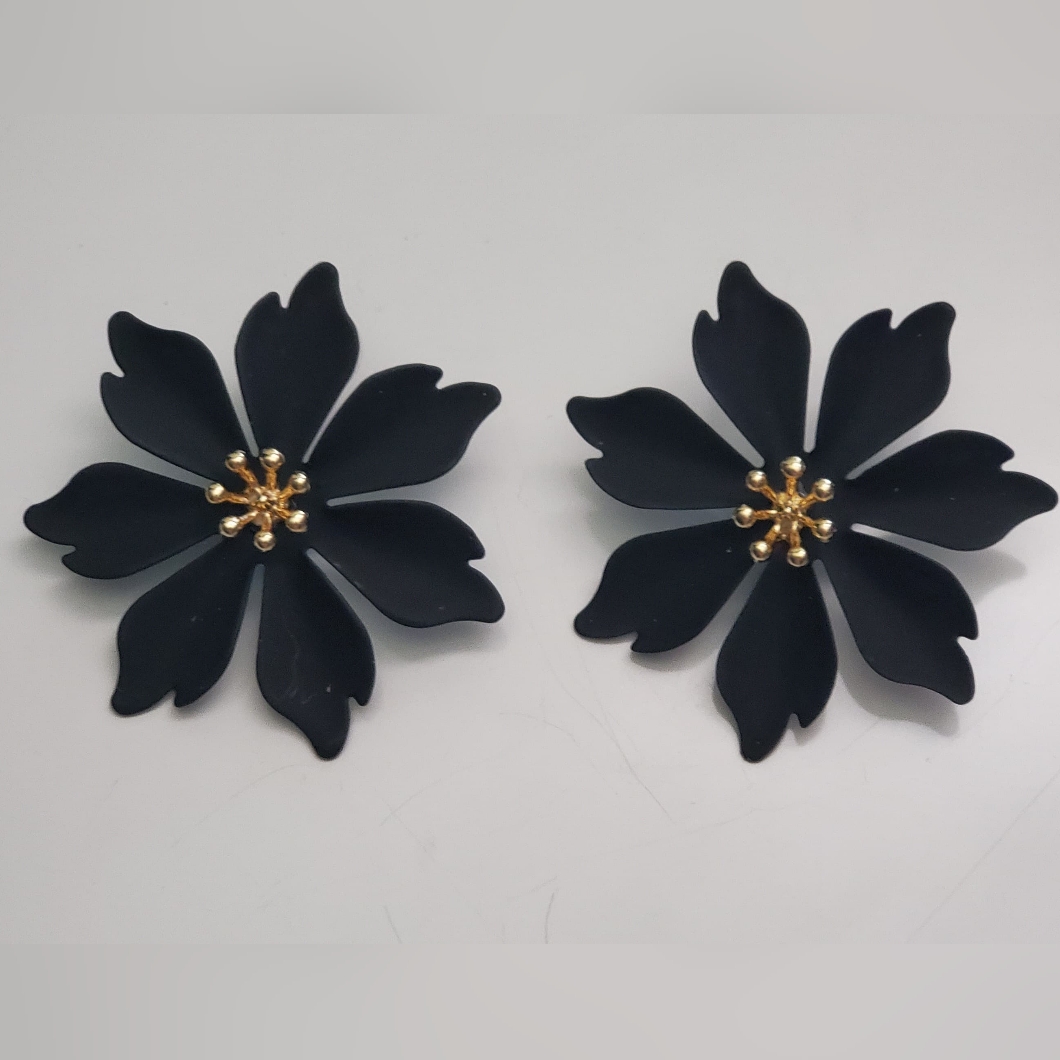 Matte Black Floral Earrings
